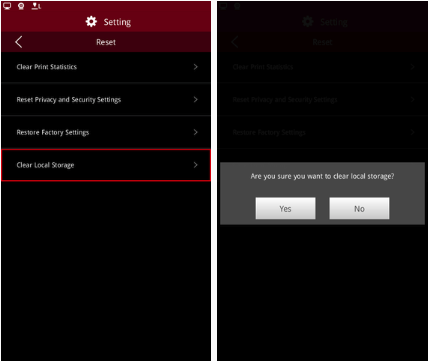 Clear Local Storage Screen